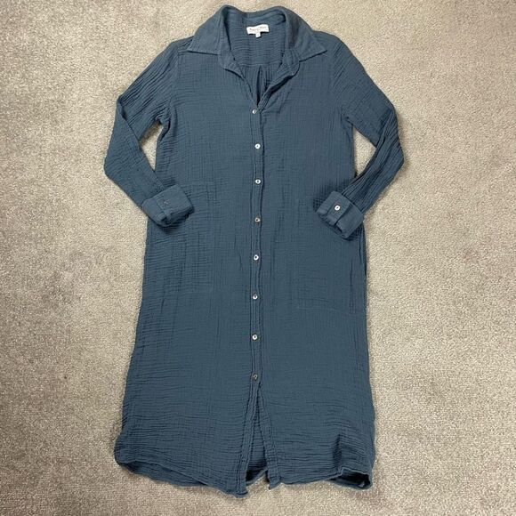 NWOT Michael Stars LA Women’s Small Blue Button Down Long Sleeve Shirt Dress - Picture 1 of 5